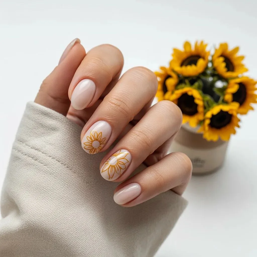 Minimalist Sunflower Nail Art