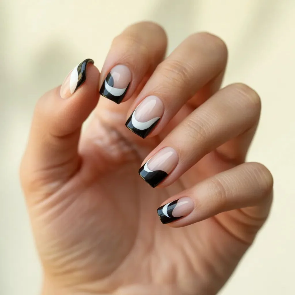 Negative Space Black and White Nails