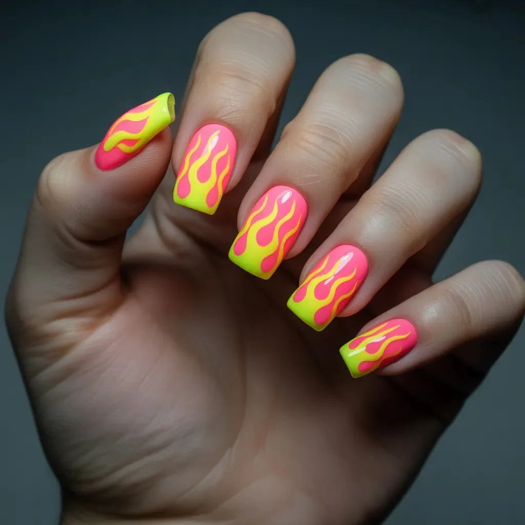 Neon Flame Nail Art