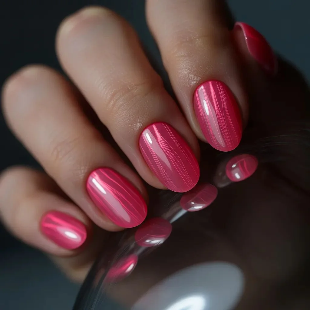 Neon Pink Cat Eye Nails