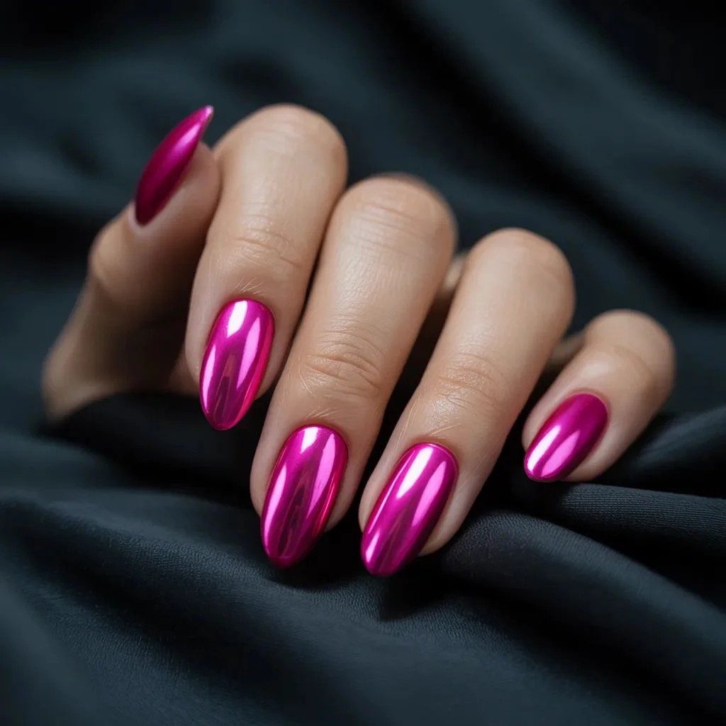 Neon Pink Chrome Nails — Mirror Finish, Maximum Impact
