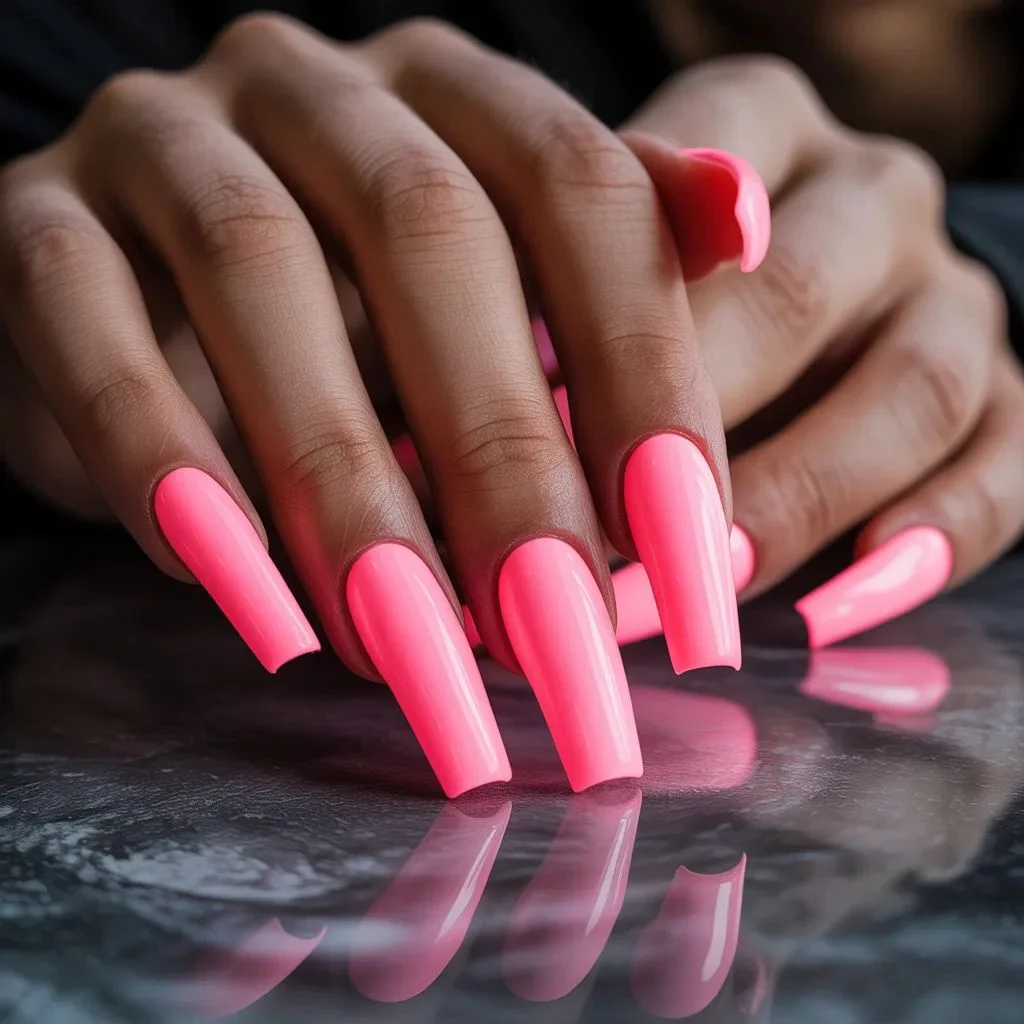 Neon Pink Coffin Nails — Long, Fierce, and Feed-Worthy