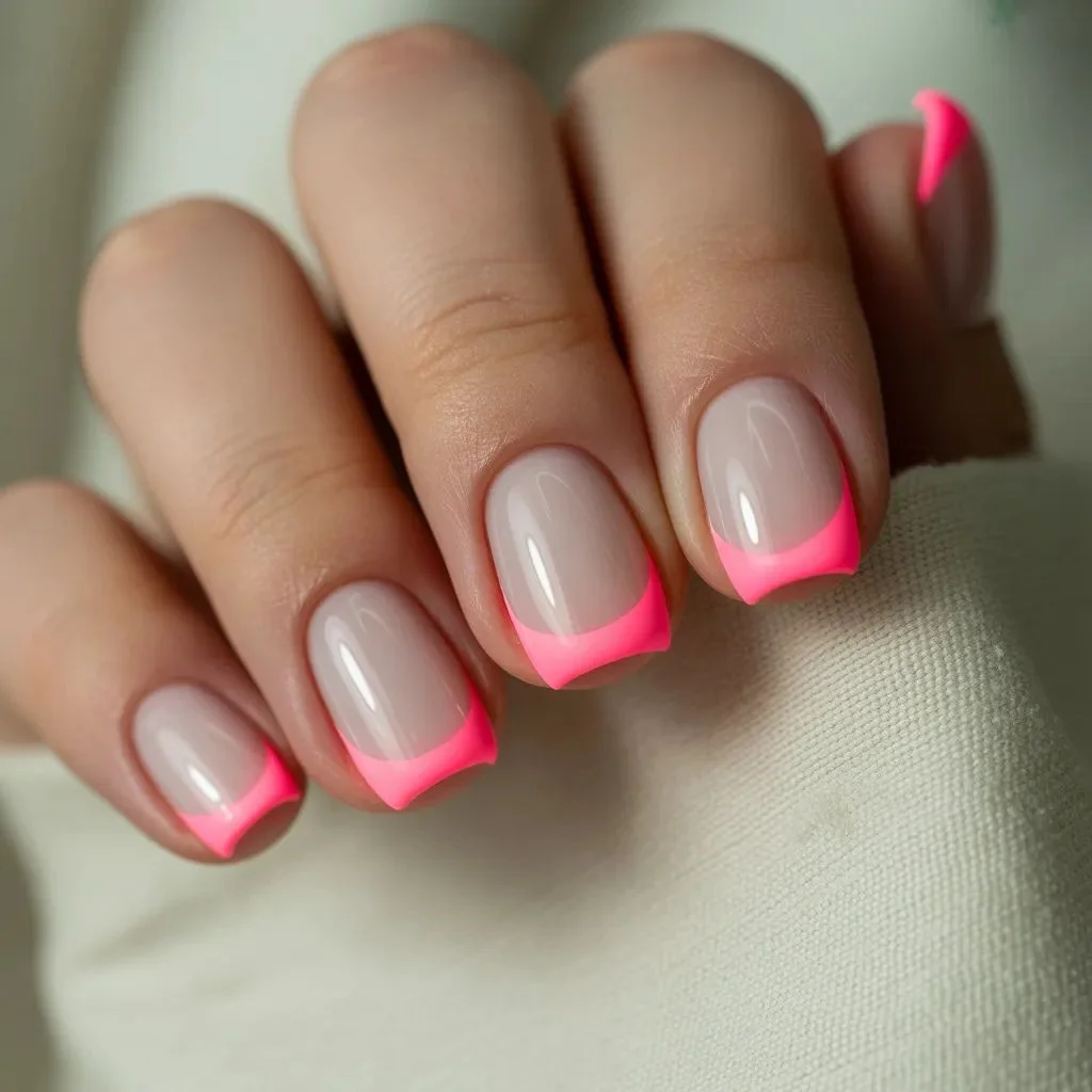 Neon Pink Double French Tip
