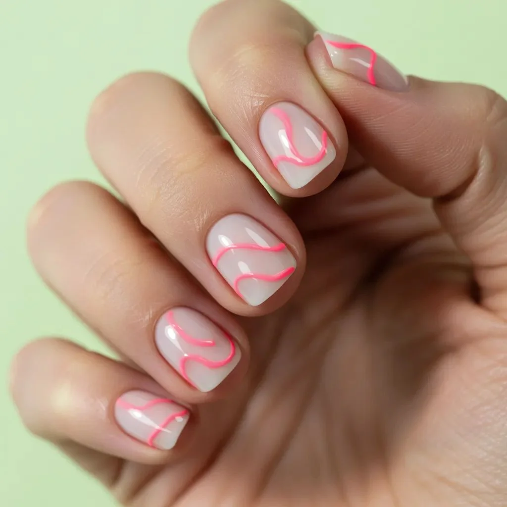 Neon Pink Squiggle Nails — Beginner-Friendly and Totally Chic