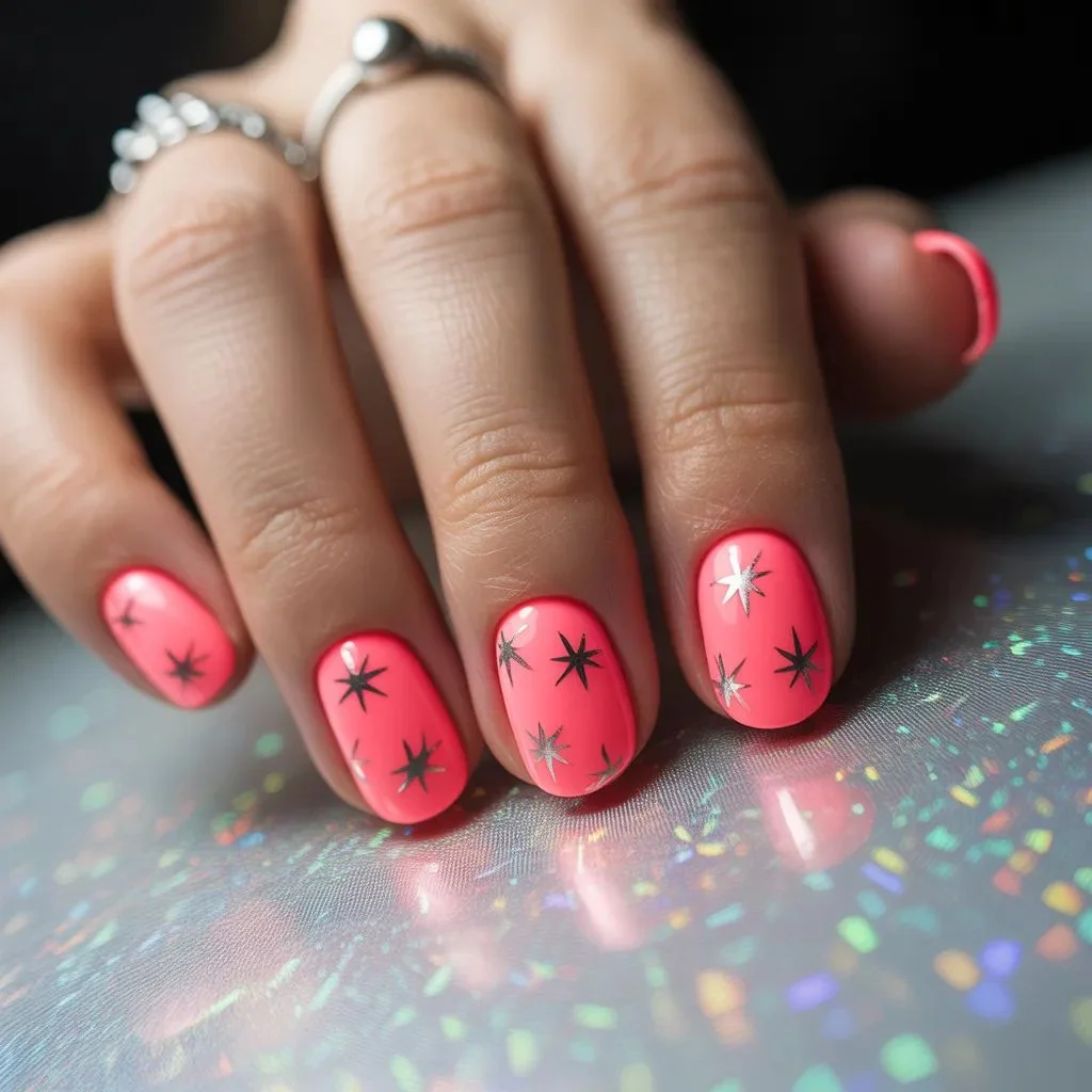 Neon Pink Star Nails — Y2K Throwback on Full Volume