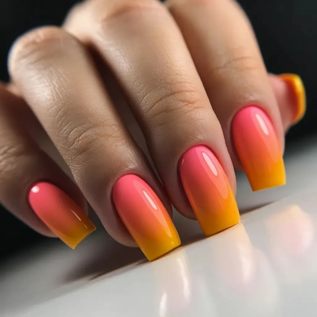 Neon Pink Sunset Ombre Nails