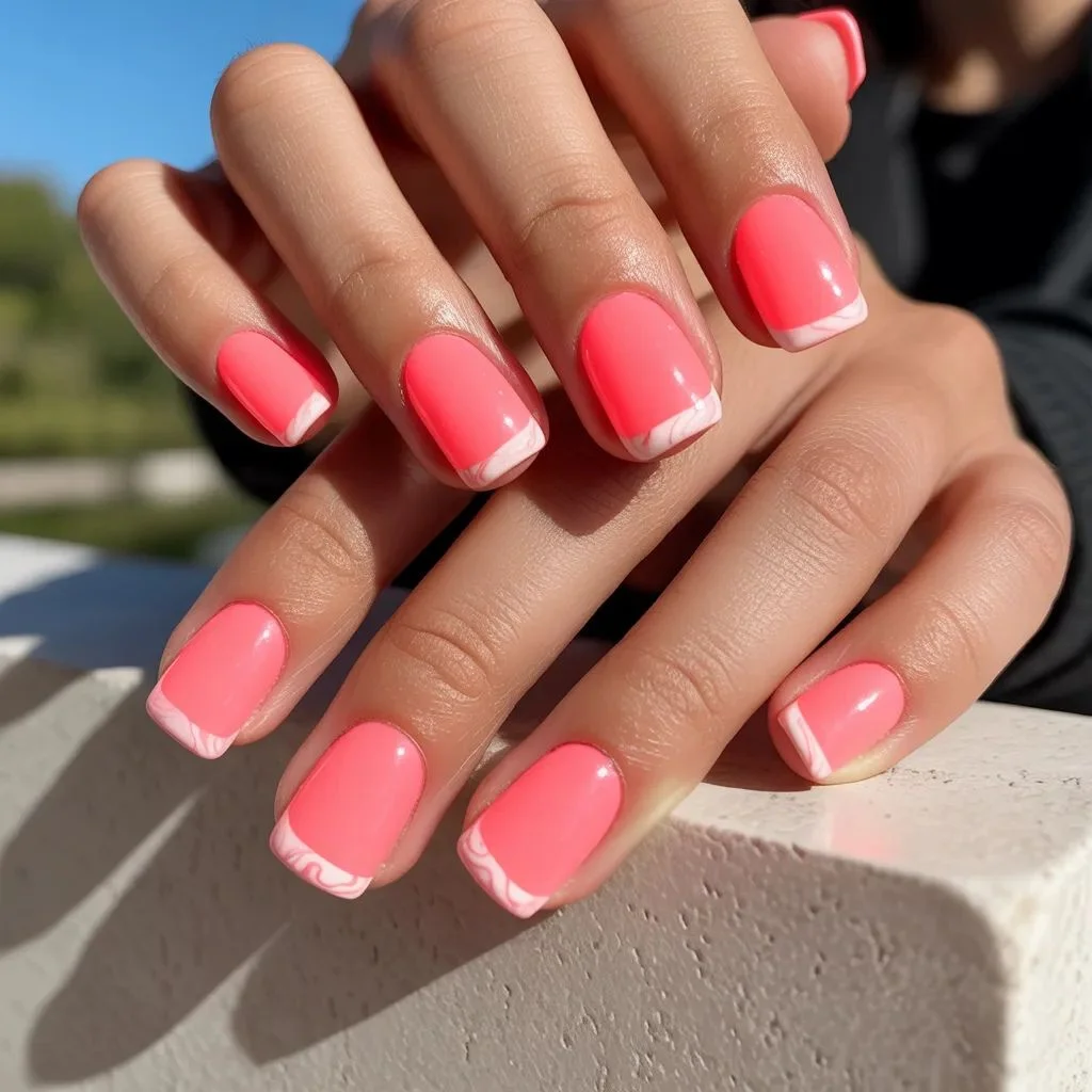 Neon Pink and White Marble Tips