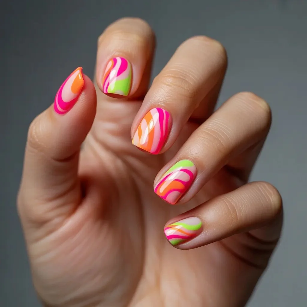 Neon Swirl Nails