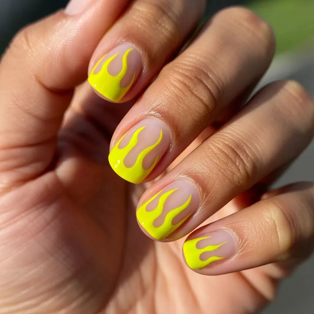 Neon Yellow Flame Nails