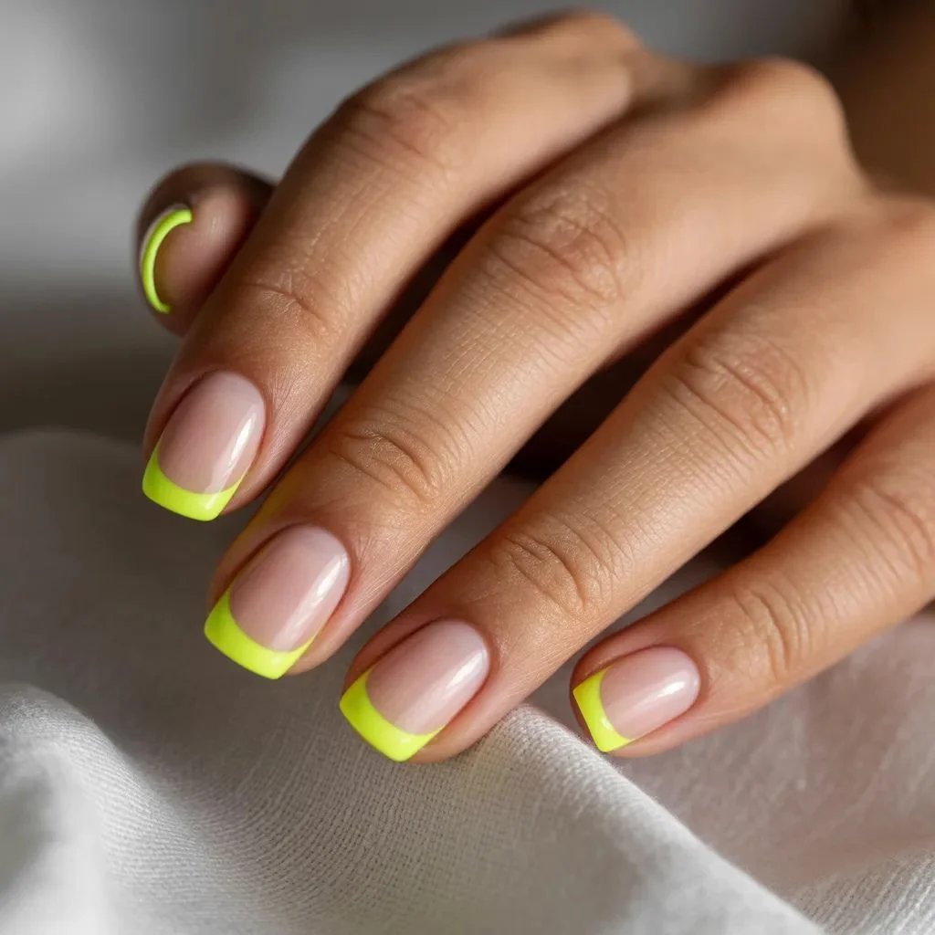Neon Yellow French Tip Nails