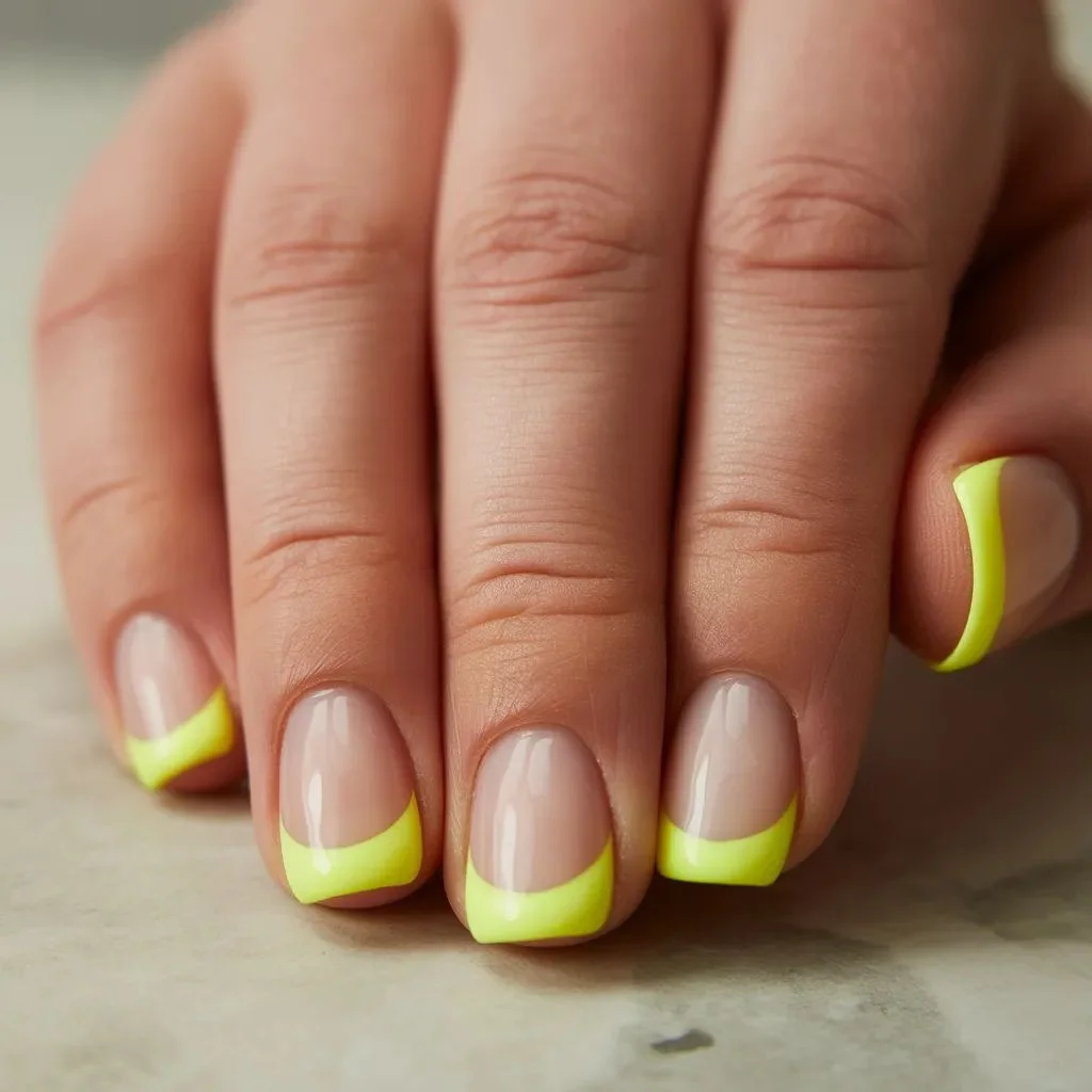 Neon Yellow Reverse French Nails