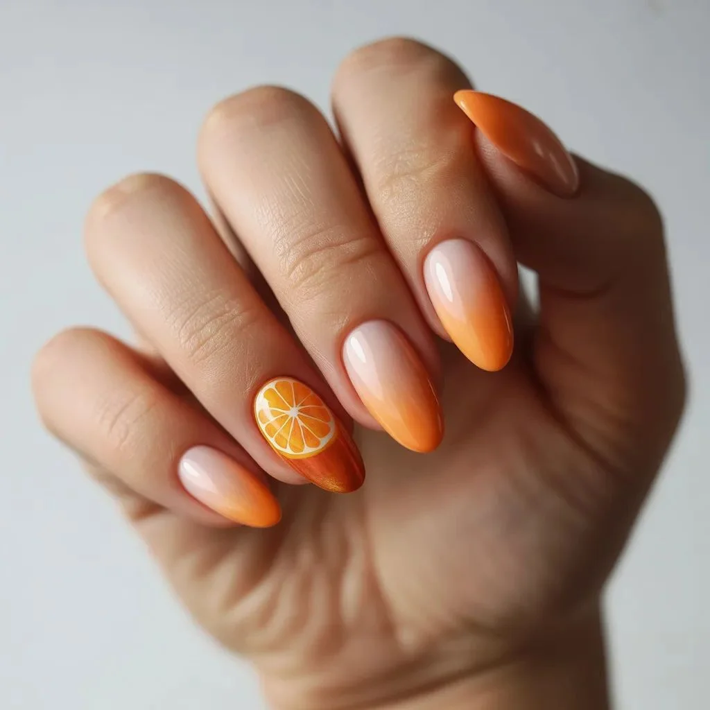 Orange Ombre and Gradient Fruit Nails