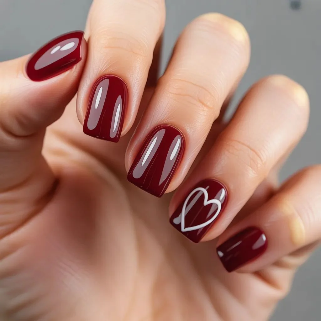 Outlined Heart Accent Nails