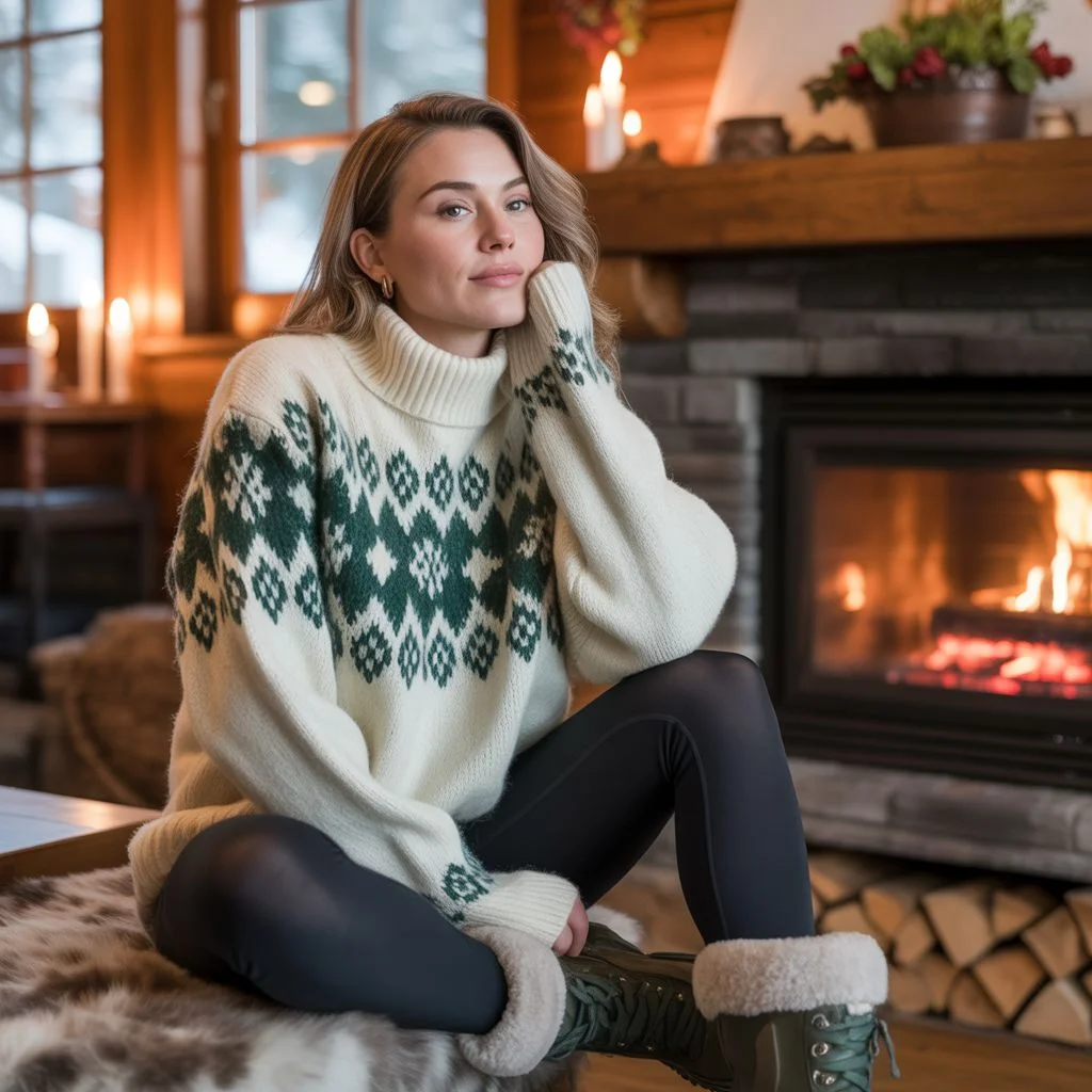 Oversized Fair Isle Knit + Leggings + Snow Boots
