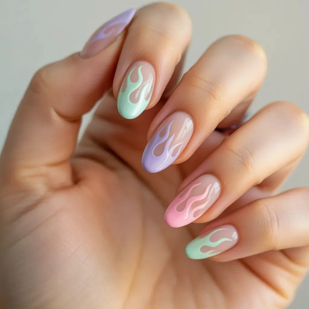 Pastel Flame Nail Art