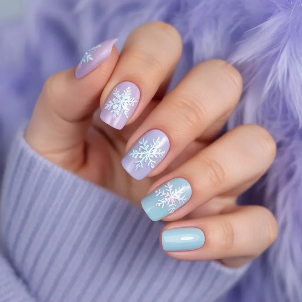 Pastel Snowflake Nail Art