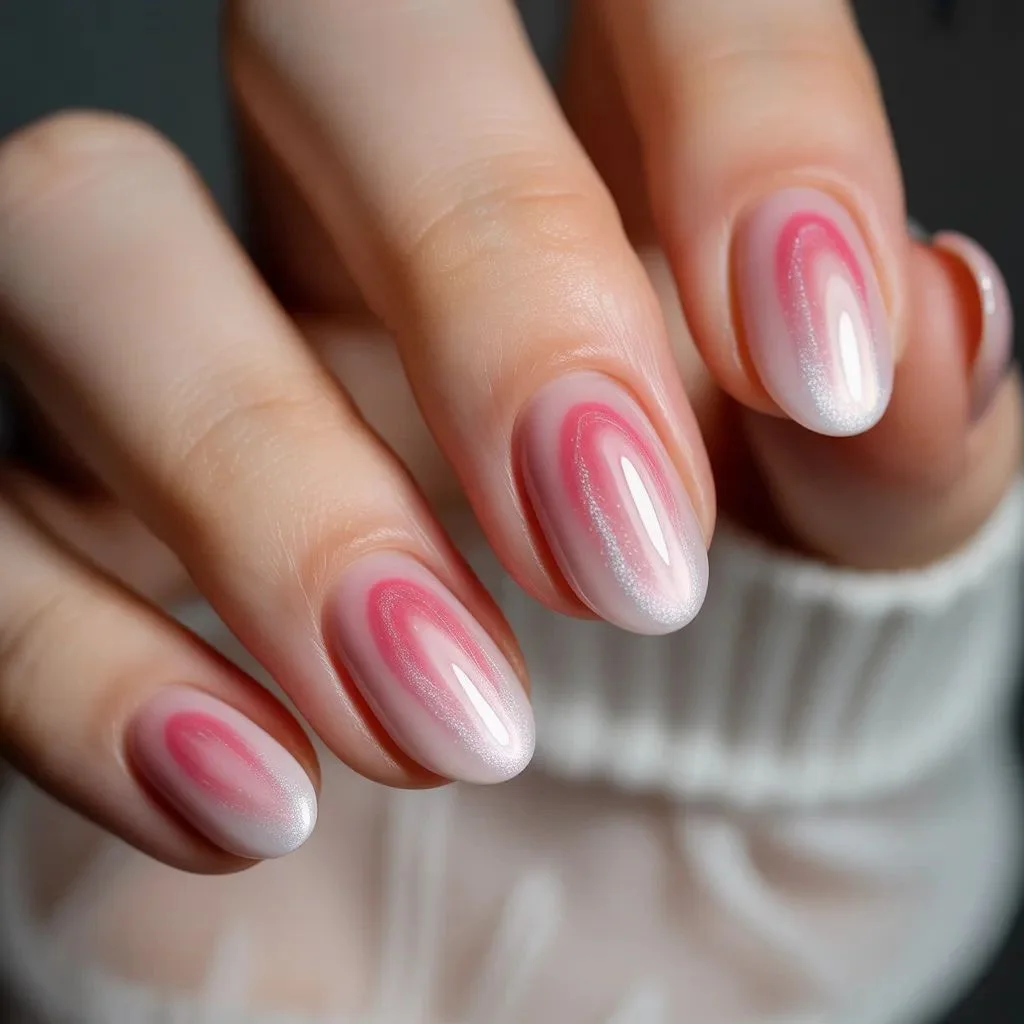 Pink Aura Nails with White Glow