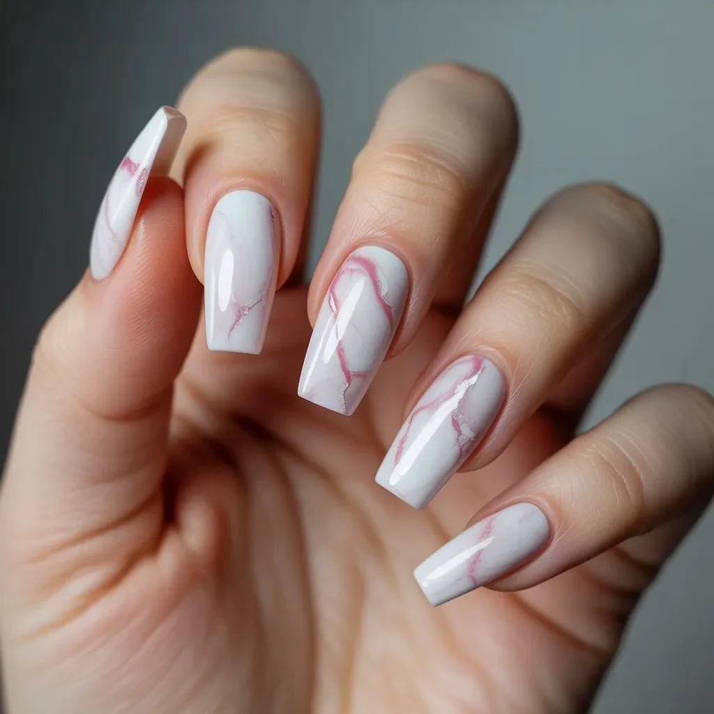 Pink and White Marble Nails
