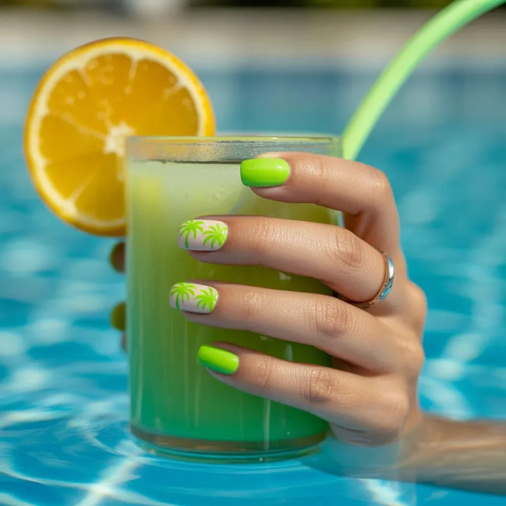 Pool Day Neon Green Nail Designs