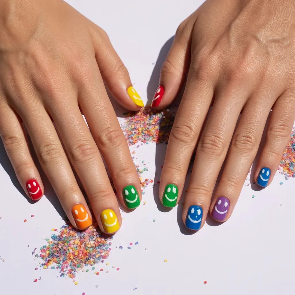 Rainbow Smiley Face Nail Designs