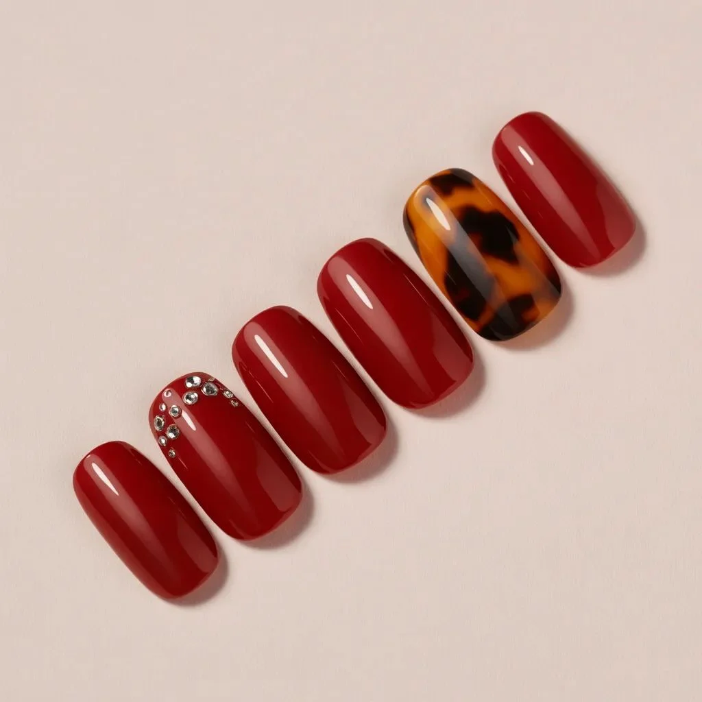 Red Nail Designs With Accents