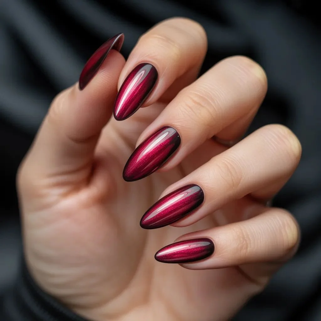 Red and Black Cat-Eye Nails