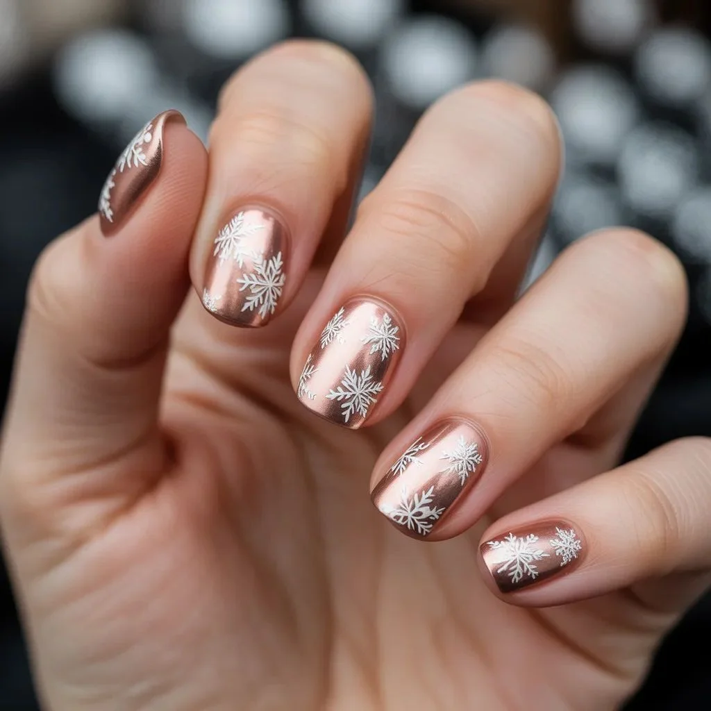 Rose Gold and White Snowflakes