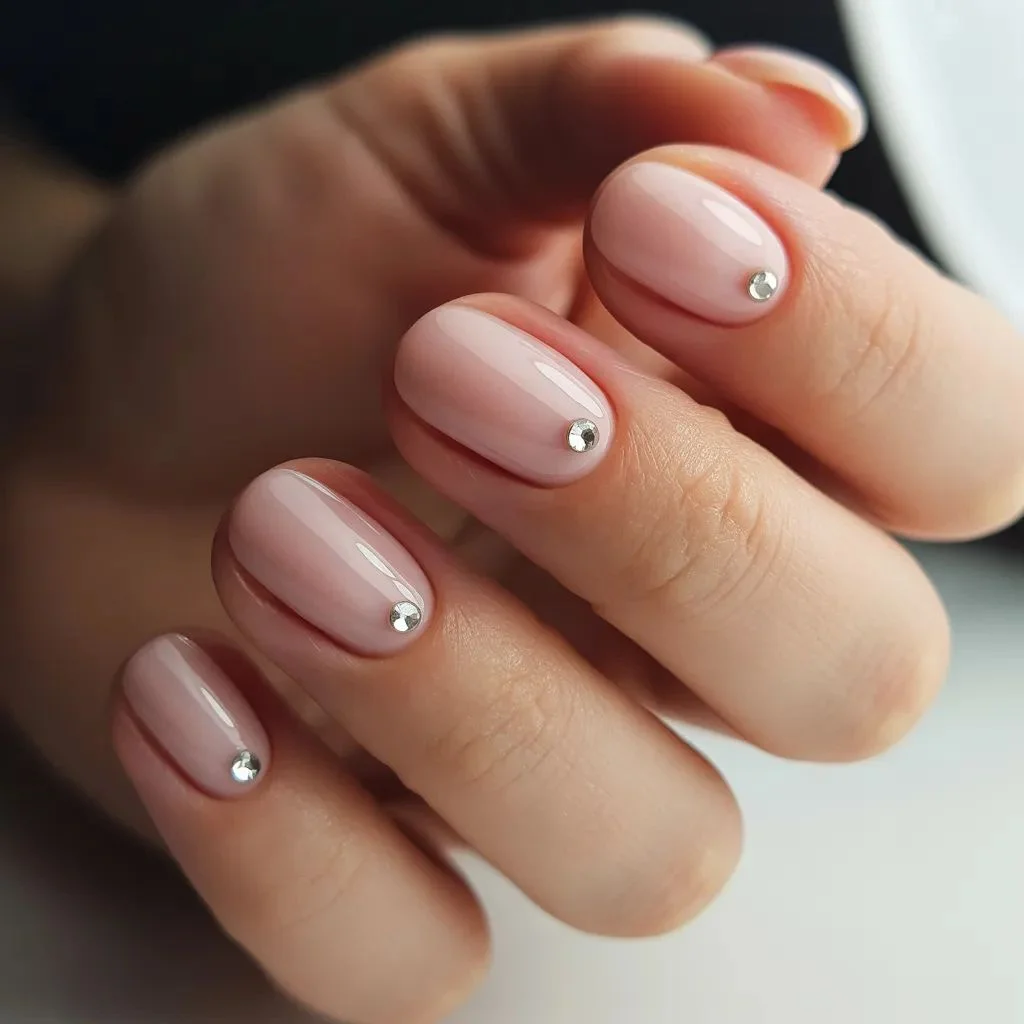 Sheer Pink Nails with Micro Rhinestones