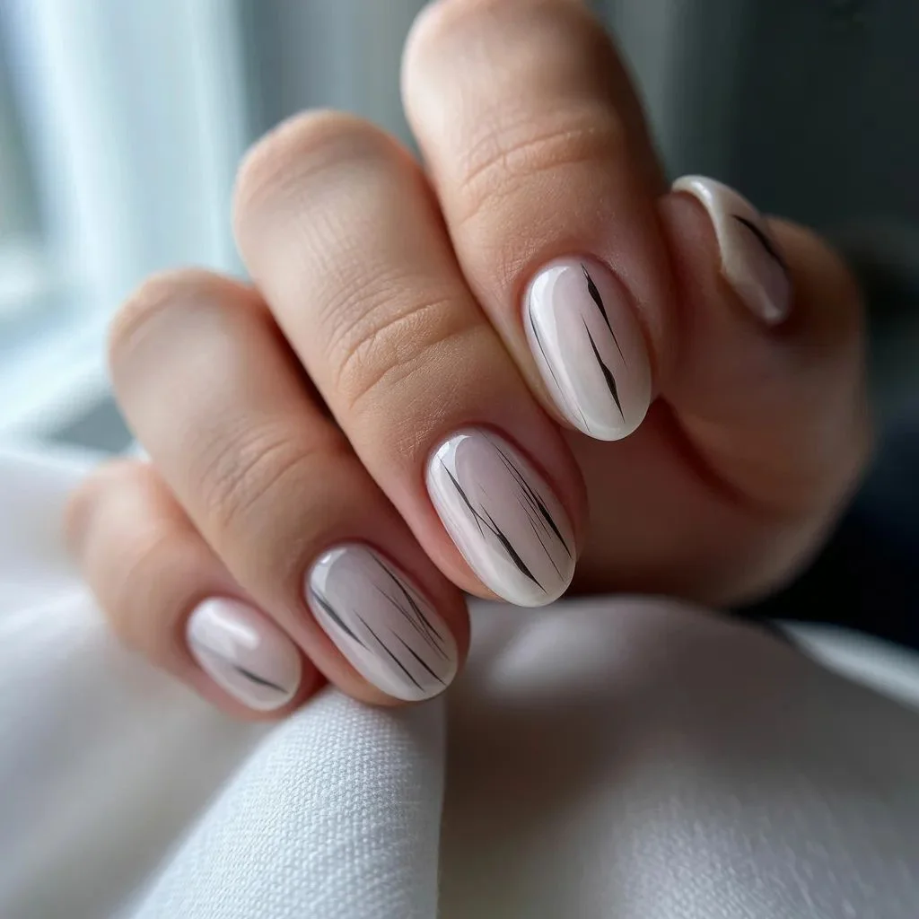 Sheer White with Black Detail Nails