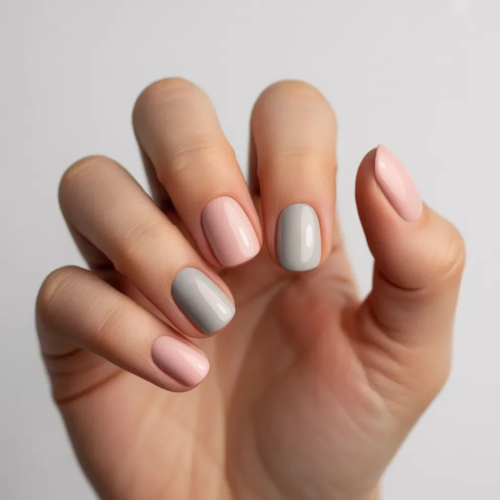 Short Nail Ideas for Pink and Grey