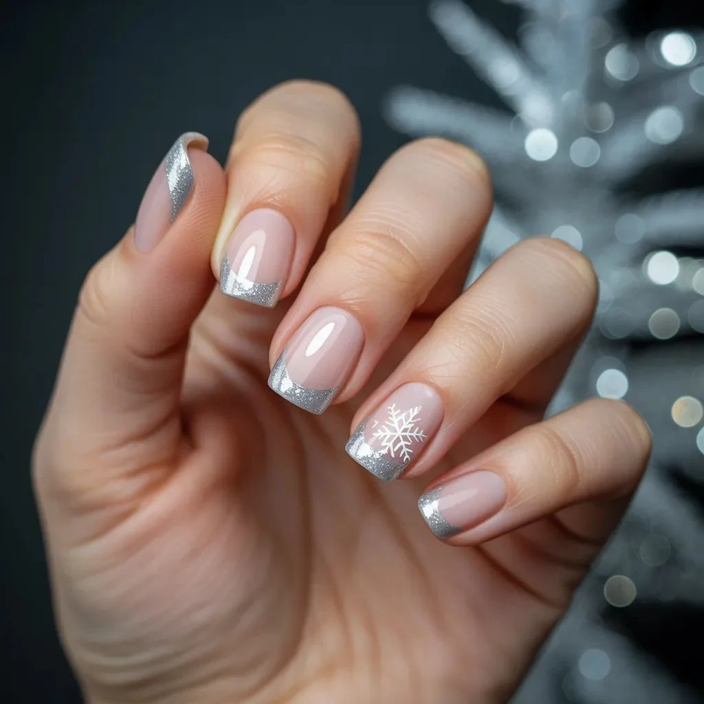 Silver Glitter Snowflake Tips