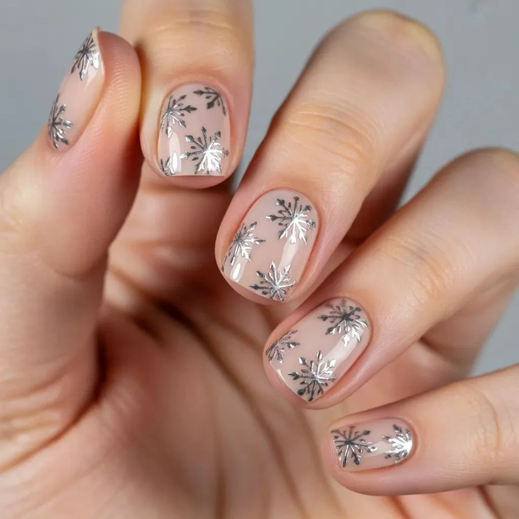 Snowflake Stamping on Nude Base