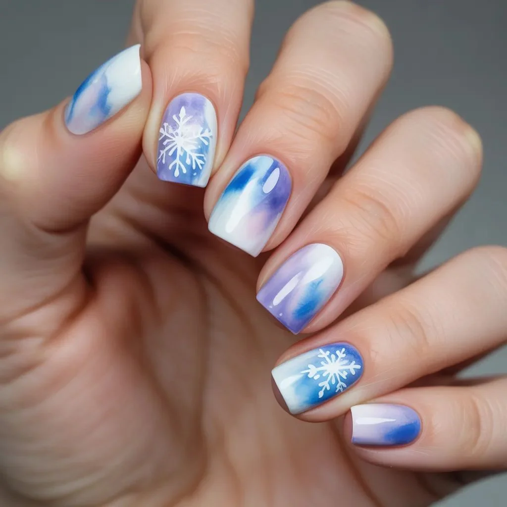 Snowflake Watercolor Nails