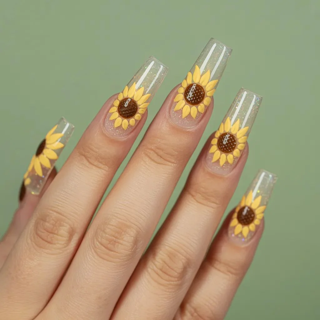 Sunflower Acrylic and Gel Nails