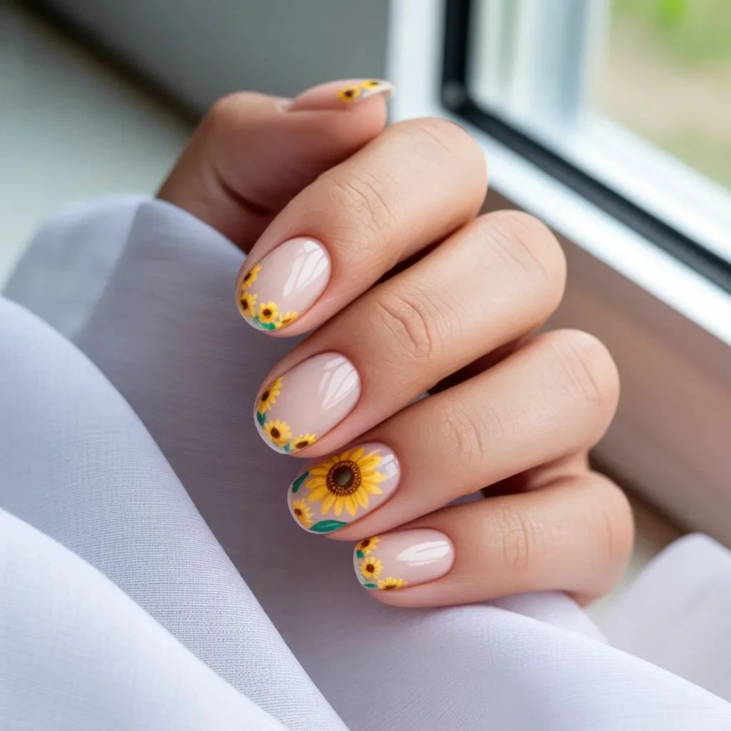 Sunflower French Tip Nails