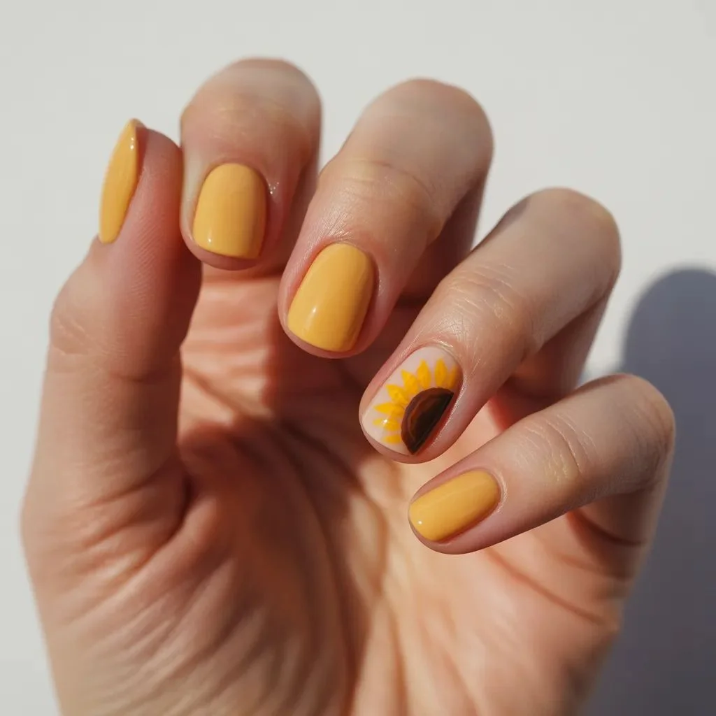 Sunflower Nails on Short Nails