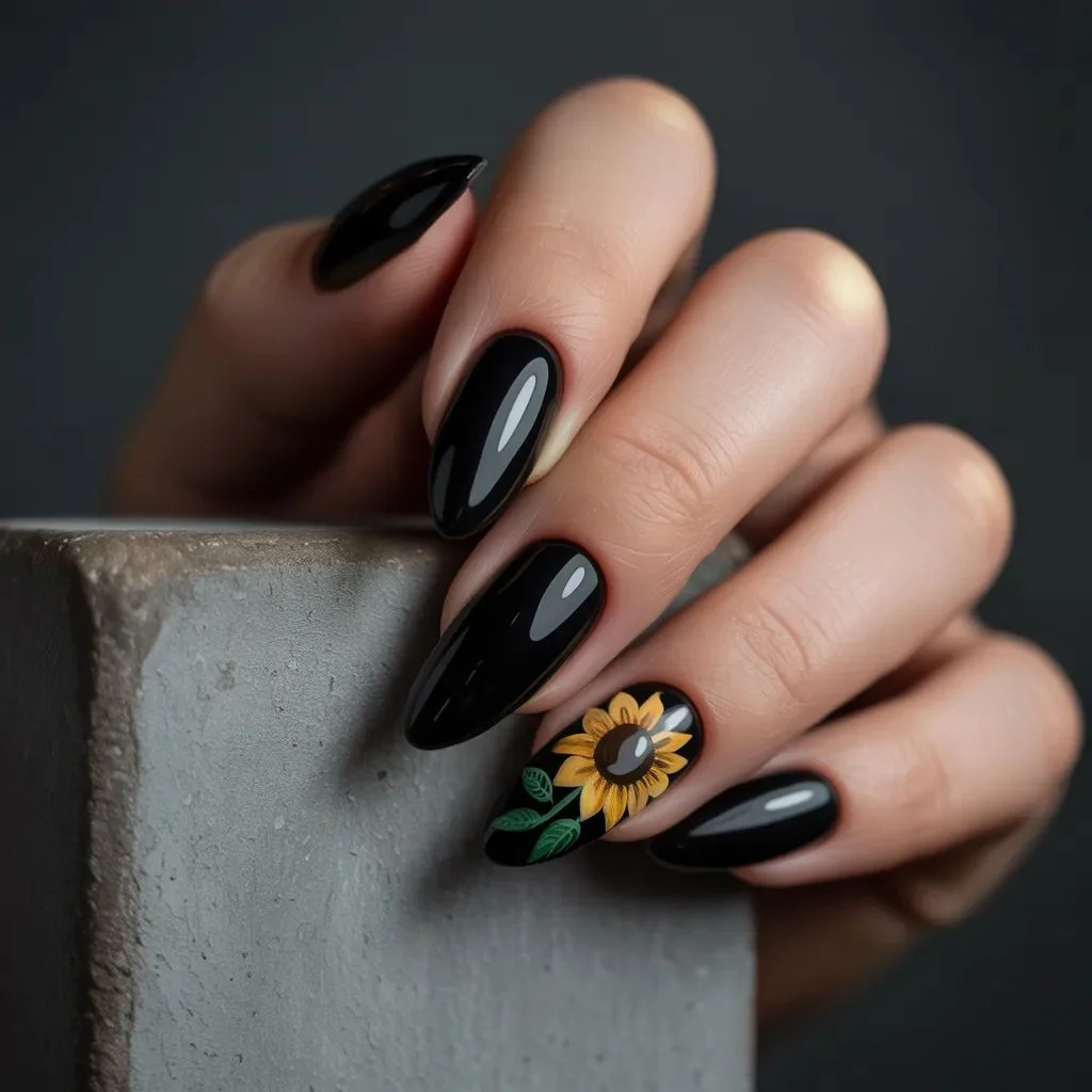 Sunflower Nails with a Dark Twist