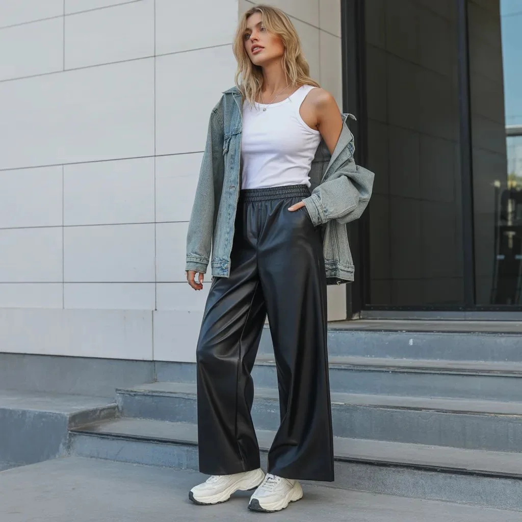 Wide-Leg Faux Leather Pants + Tank