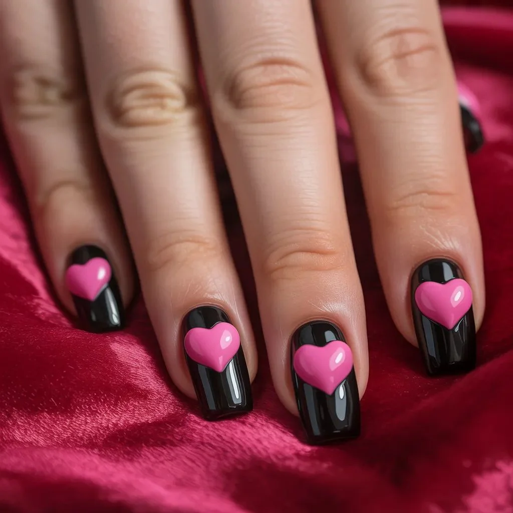 3D Black Heart Cutout Nails