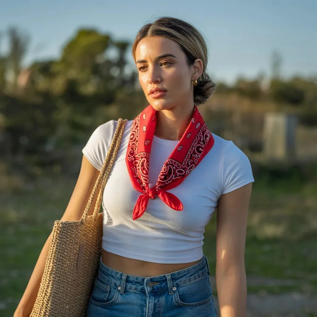 Bandana Around the Neck with a White Tee