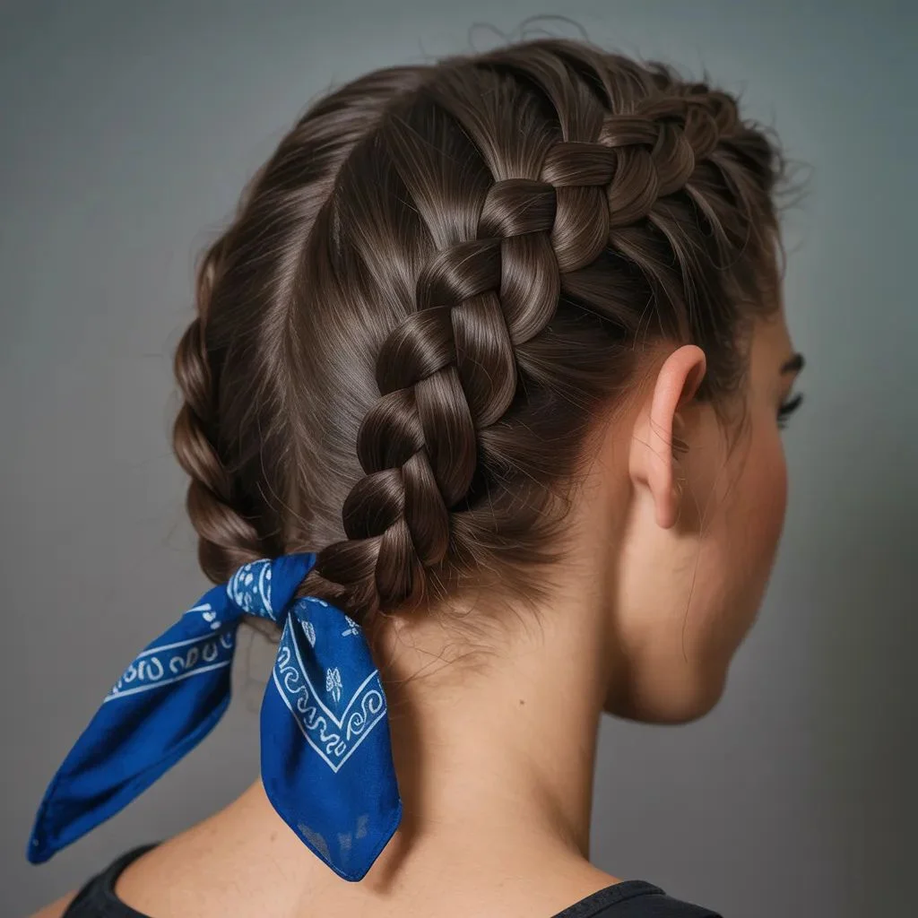 Bandana Woven into a French Braid
