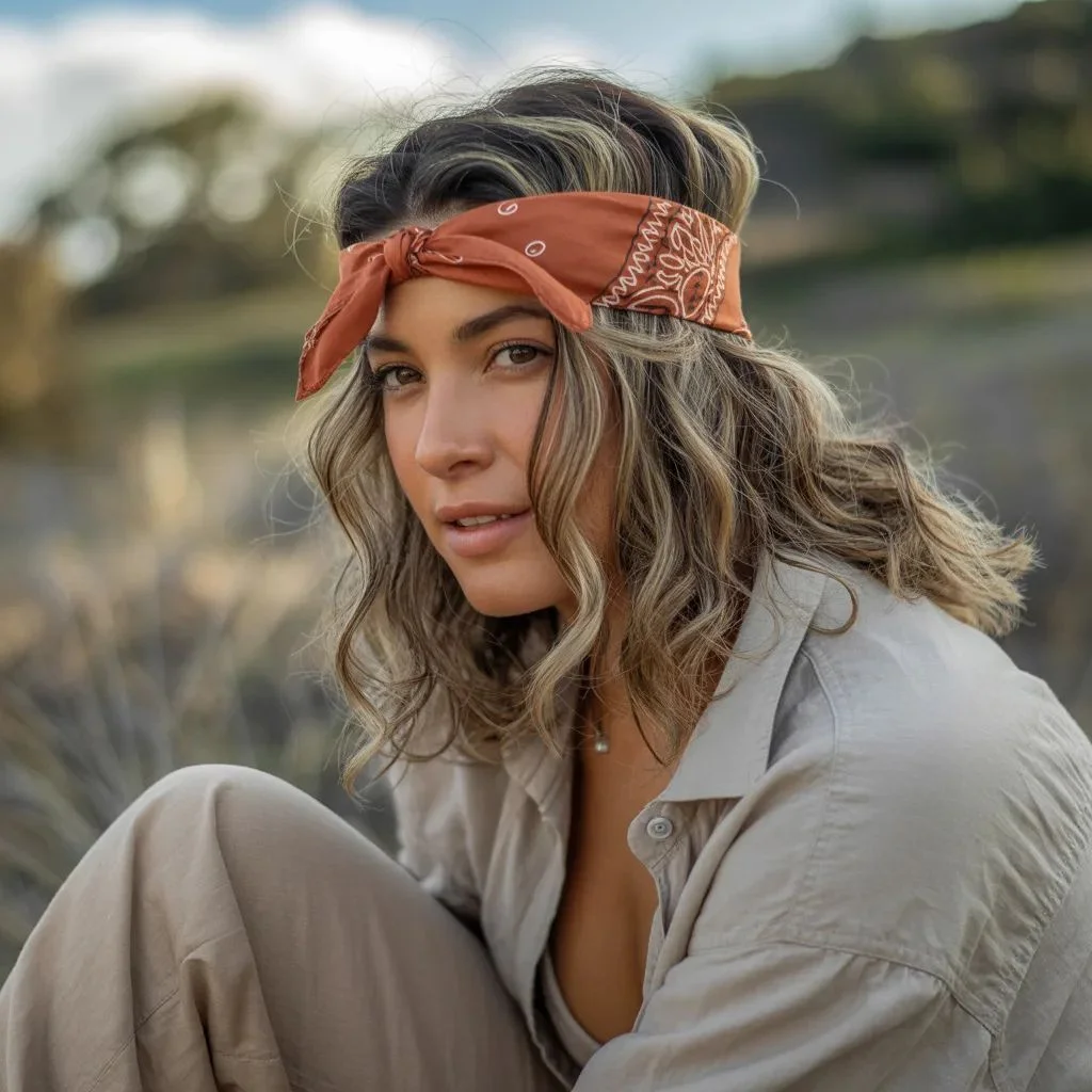 Bandana as a Headband with Loose Waves