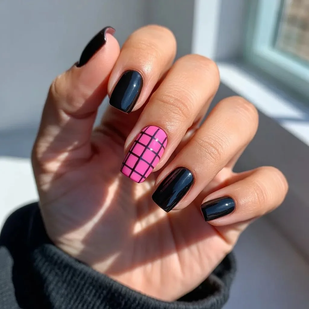 Barbie-Goth Checkerboard Nails
