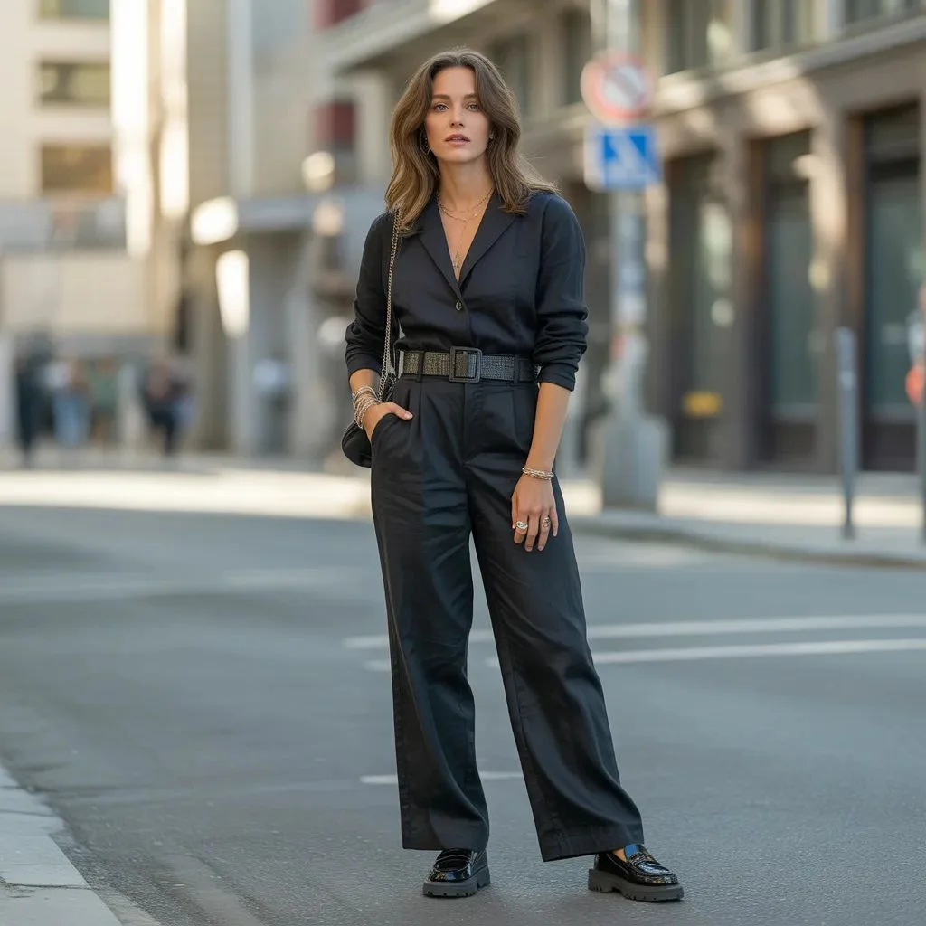 Black Linen Wide-Leg Set