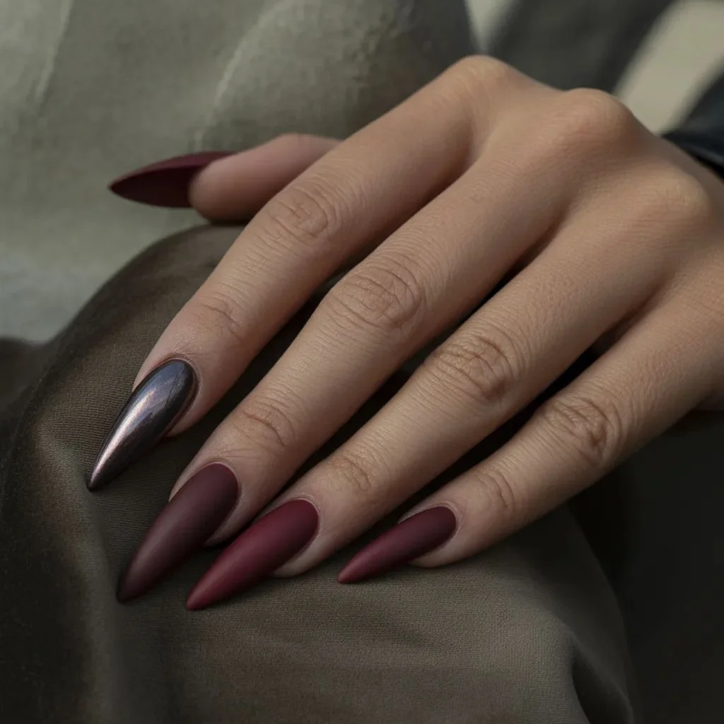Blood-Red and Burgundy Dramatic Nails