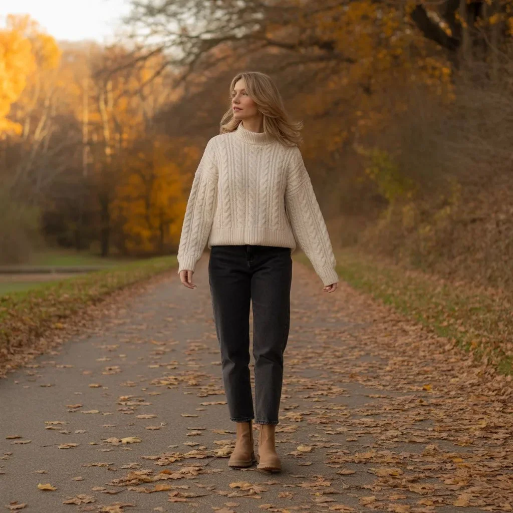 Casual Cool Jeans, Boots, and a Chunky Knit