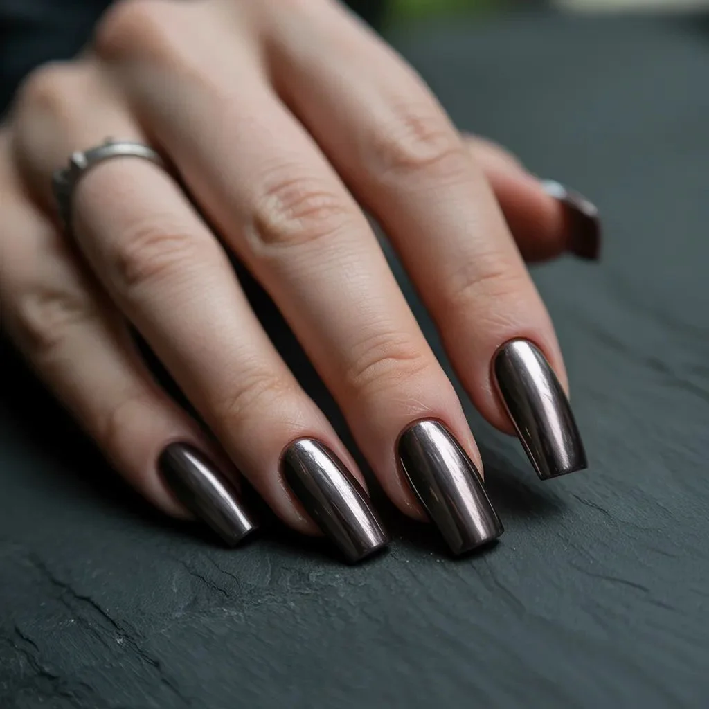 Chrome, Metallic and Textured Gothic Nail Finishes