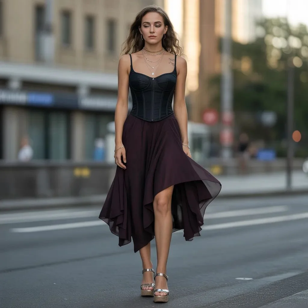 Corset Top With Floaty Midi Skirt
