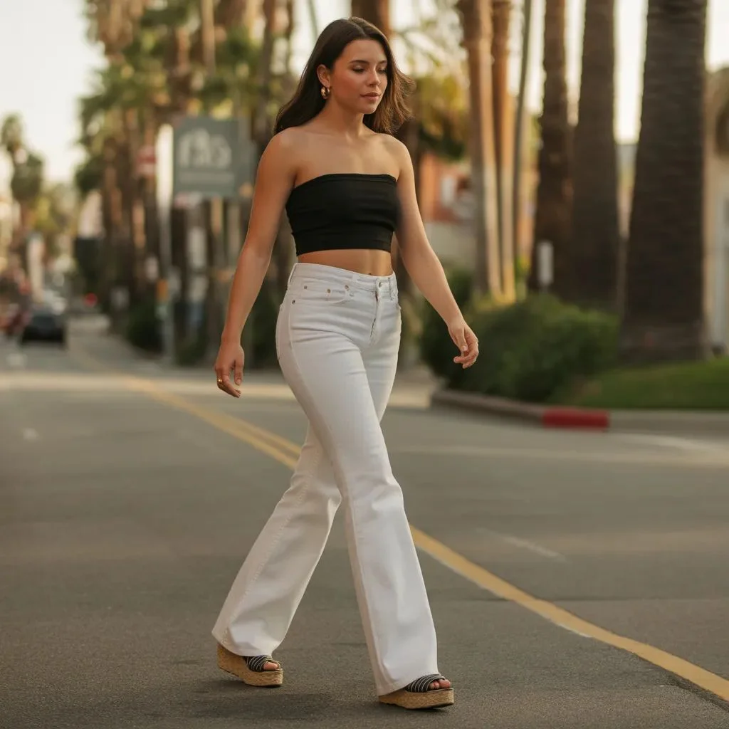 Cropped Tube Top with High-Rise Flare Jeans