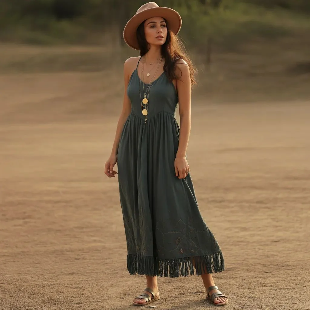 Dark Boho Maxi With Fringe Details